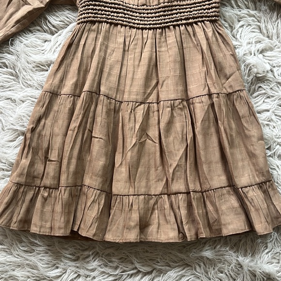 4/$24 NWT Mustard Seed 'Latte' pleated ruched tiered v-neck 3/4 sleeve dress szS - Picture 3 of 11